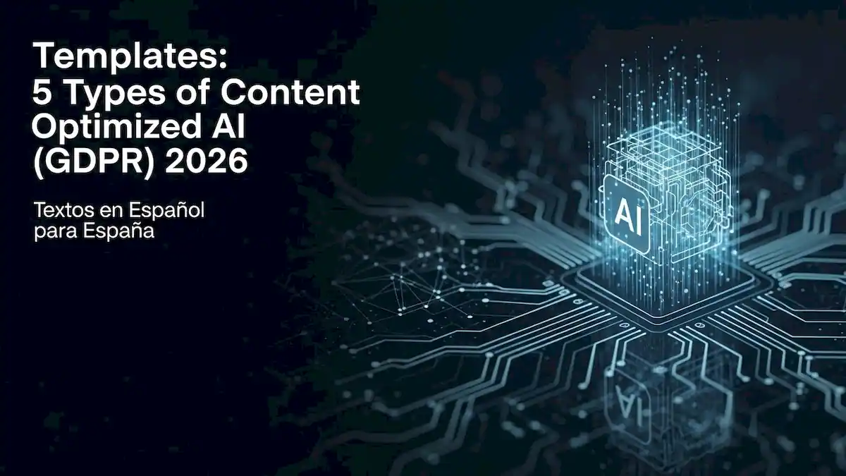 5 plantillas listas para usar de contenido optimizado para IA con compliance RGPD. Ejemplos copy-paste verificados en ChatGPT, Perplexity y Gemini.