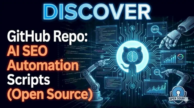 Free AI SEO automation scripts used on 180+ sites. Python tools for ChatGPT tracking, schema generation, content audits. Open source.